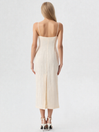 Off-Center Large Bow Fitted Sheath Midi Dress