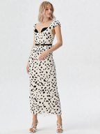 Vintage Dalmatian Print Fitted Sheath Midaxi Dress