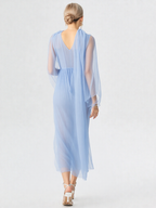 Halter Wrap Detail High Slit Flowy Evening Gown