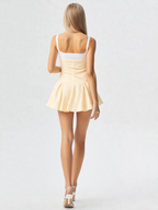Yellow Pinstripe Sleeveless Flared Mini Dress
