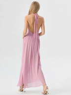 Deep V Ruffle Trim High Slit Party Gown