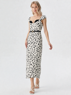 Vintage Dalmatian Print Fitted Sheath Midaxi Dress
