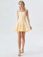 Yellow Pinstripe Sleeveless Flared Mini Dress