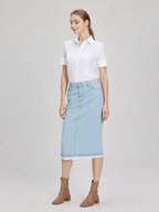 Lace Trim Denim Midi Skirt