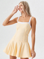 Yellow Pinstripe Sleeveless Flared Mini Dress