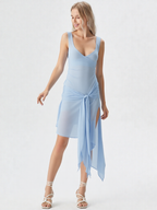 Waist Self-Tie Ruffle Hem Curvy Short Dress