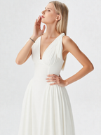 White Chiffon Bow-Strap Midi Dress