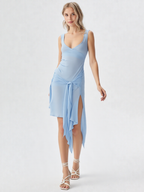 Waist Self-Tie Ruffle Hem Curvy Short Dress